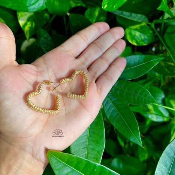 Heart Hoop Earrings | Gold Plated Brass - Picture 4 of 5